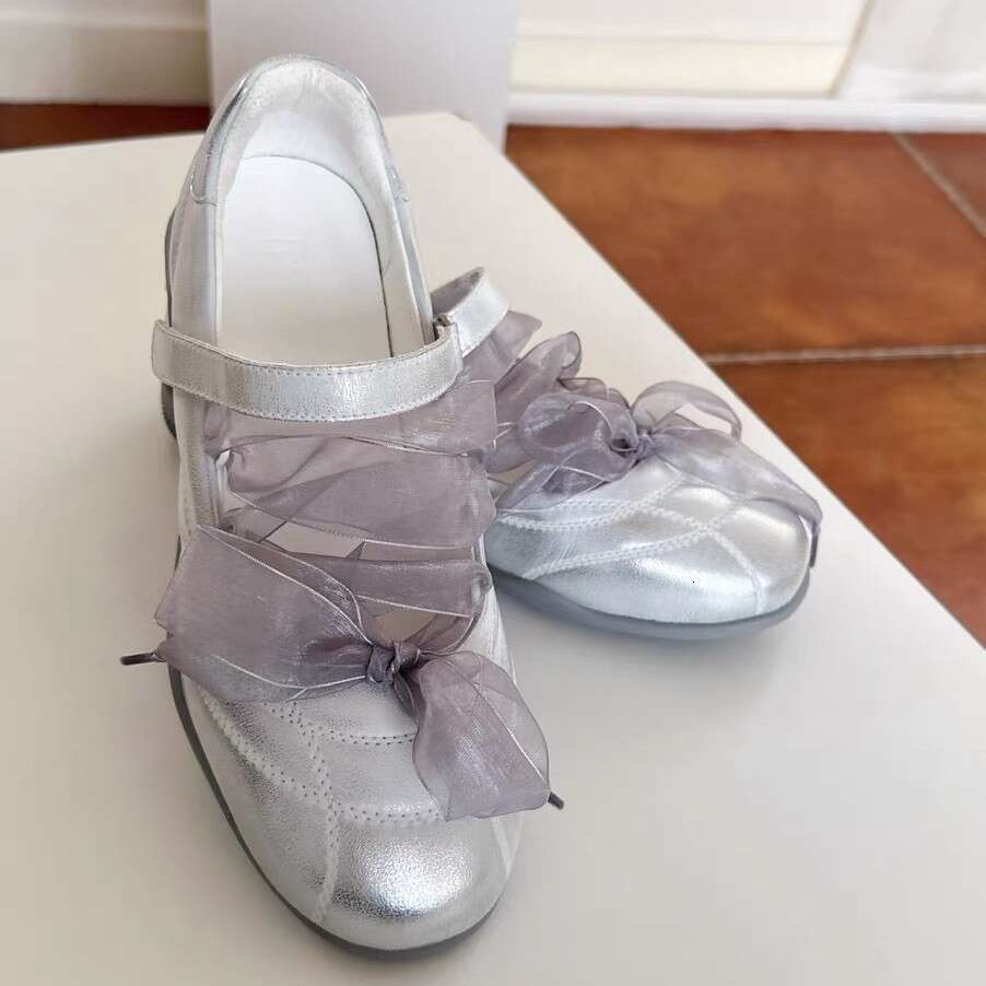 Korean Style Sweet Fashion Lace-up Round Toe Low Heel Ballet Mary Jane Flats for Women 2025 Spring De Xun Shoes