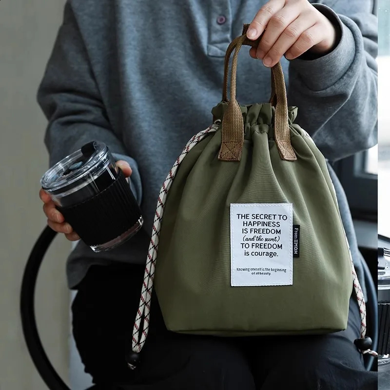 Large Capacity Waterproof Lunch Bag with Drawstring Closure Thick Insulation Cooler Bento for Picnic Work Student Handle Bag 250528