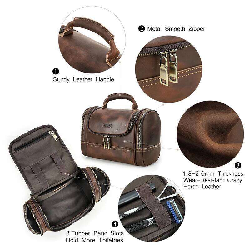 Designer Bag Contact S Men Business Travel Wash Toiletry Crazy Horse Leather Washing Tool Storage Bag Cosmetics Handbag