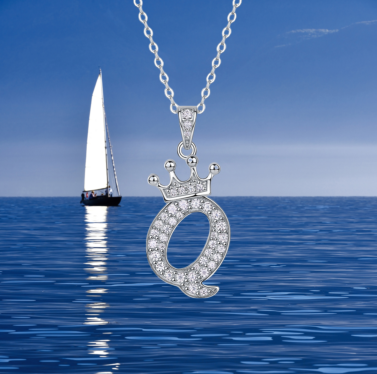 O-Z English alphabet pendant necklace 925 sterling silver Moissanite Luxurious cool popular lucky versatile design Cross-border collar necklace gift f