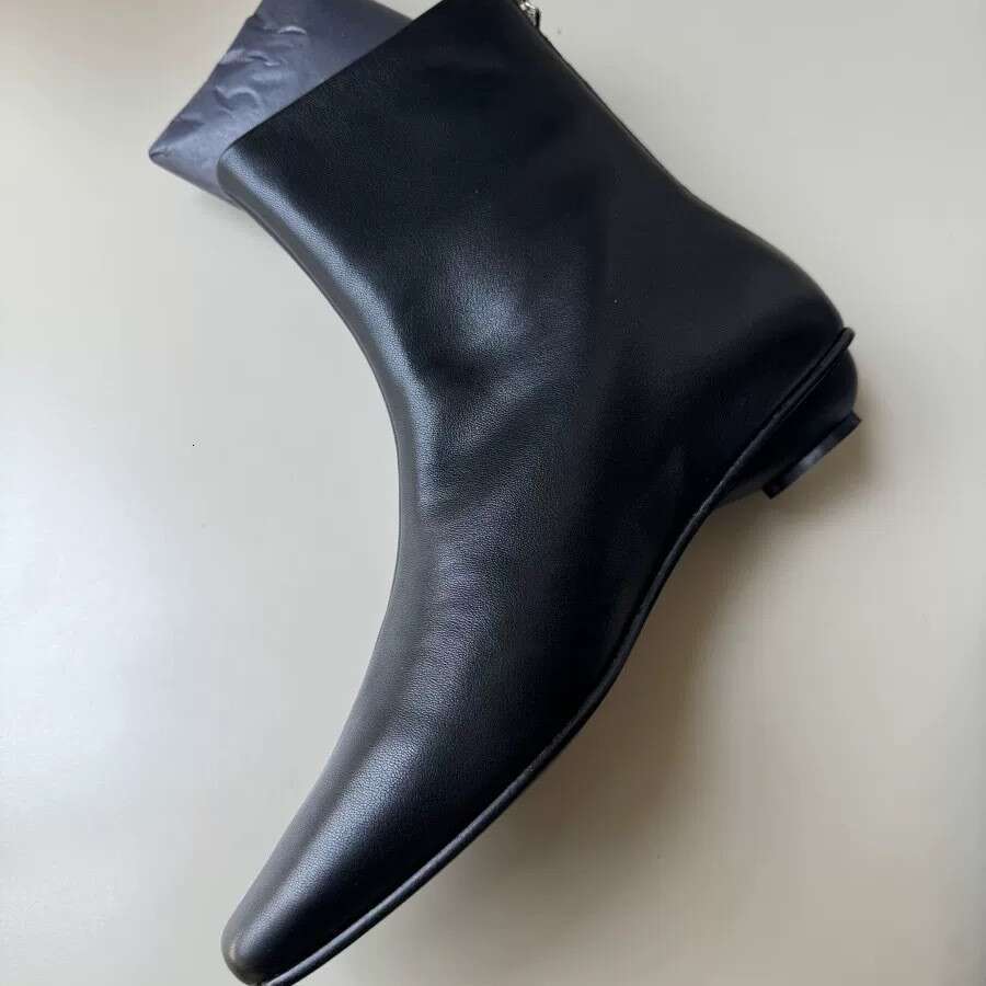 French Minimalist Style Short Slim Women 2024 Fleece Lined Back Zipper Square Toe Versatile Low Heel Martin Boots