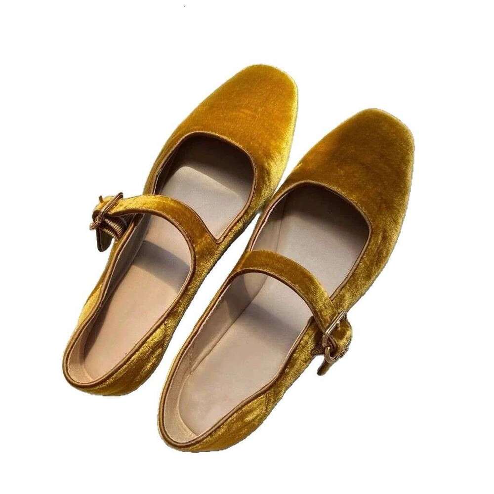 Genuine Leather Velvet Korean INS Flat for Women 2025 Spring Versatile Square Toe Shallow Mouth One-Strap Mary Jane Shoes