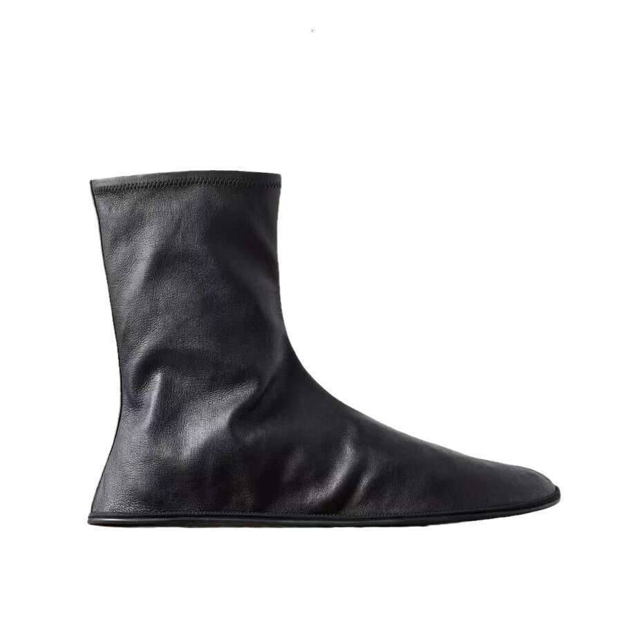 Genuine Leather Niche Design Square Toe Elastic Comfortable Flat Lazy Ankle Autumn New Versatile Slim Boots for Women