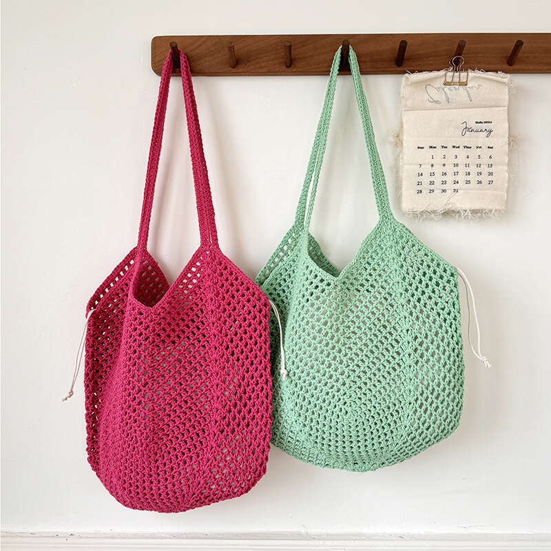 Large Capacity Hollow Cotton Rope Casual Fashion Lazy Style Vacation Shoulder Versatile Women's Commuter Bag B5