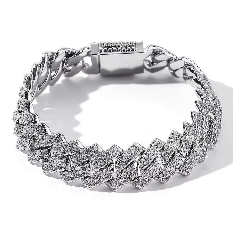 Trendy 925 Silver Cuban Link Chain for Men 14MM Moissanite Diamond with Two-Row Hip Hop Rapper Iced out Necklace