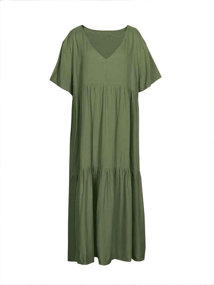 plus Size Womens V Neck Casual Dress Irregular Hem Swing Maxi Long Flowy Elegant Gown for All Seasons 250517