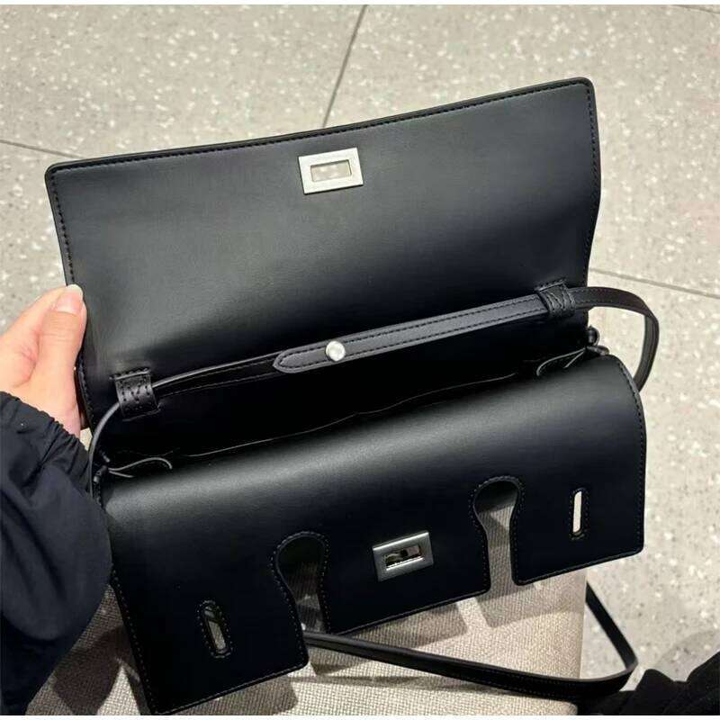 New Lock Small Square Women's Genuine Leather Handbag Classic Black Brand Design Shoulder Ladies Crossbody Bag