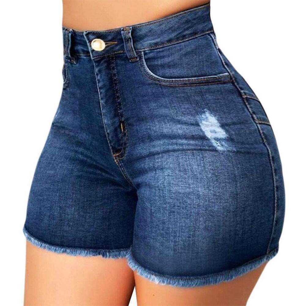 Shorts Women Denim Shorts Elastic Slim Fit Distressed Fringe Denim Shorts For Women Jean Shorts
