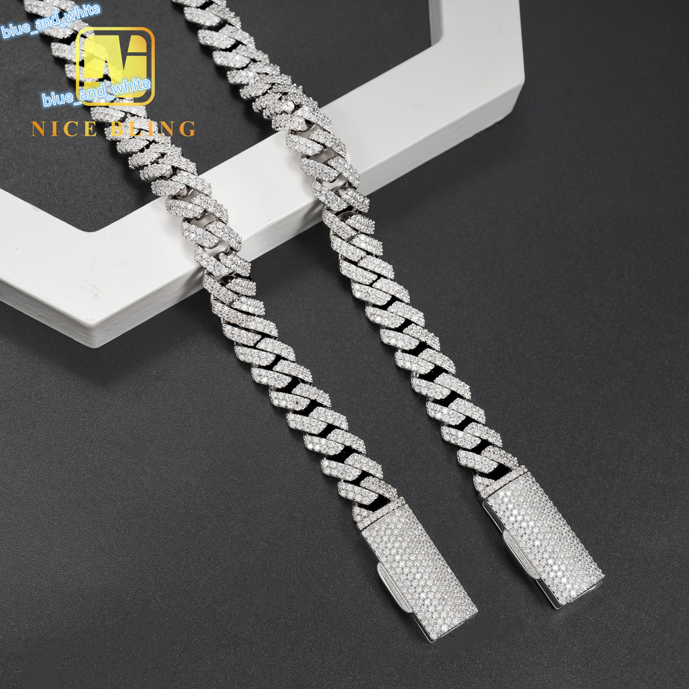 Classic Hot Selling Stocks Pass Diamond Tester 925 Silver 10MM Two Row Regular Popular Moissanite Cuban Link Chain