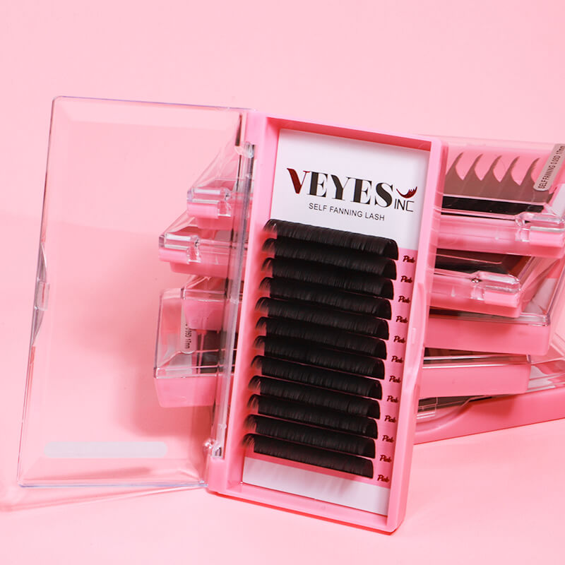 Veyes Custom Black Korean Faux Cashmere Lash Trays Easy Fans Russian Fast Blooming Lash Fluffy Individual Eyelash Extensions
