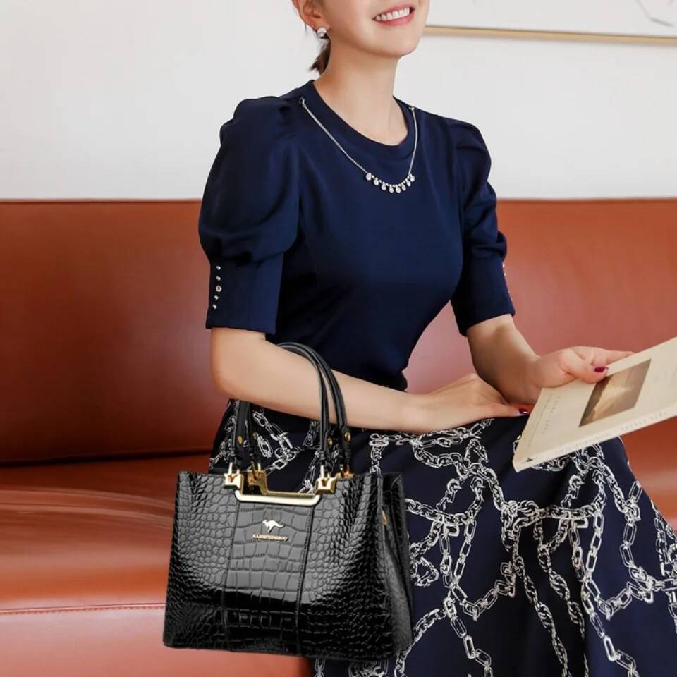 Shopping For Daily Commuting Shoulder 3 Layers High-End Patent Leather Handbag Caual Tote Hand Bags For Mother Sac New