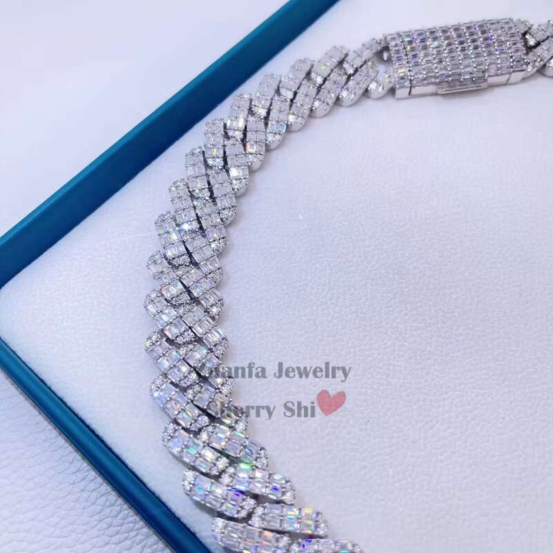 Drop Shipping Luxury Sterling Silver 20 mm Vvs Moissanite Hip Hop Cuban Chain Necklace