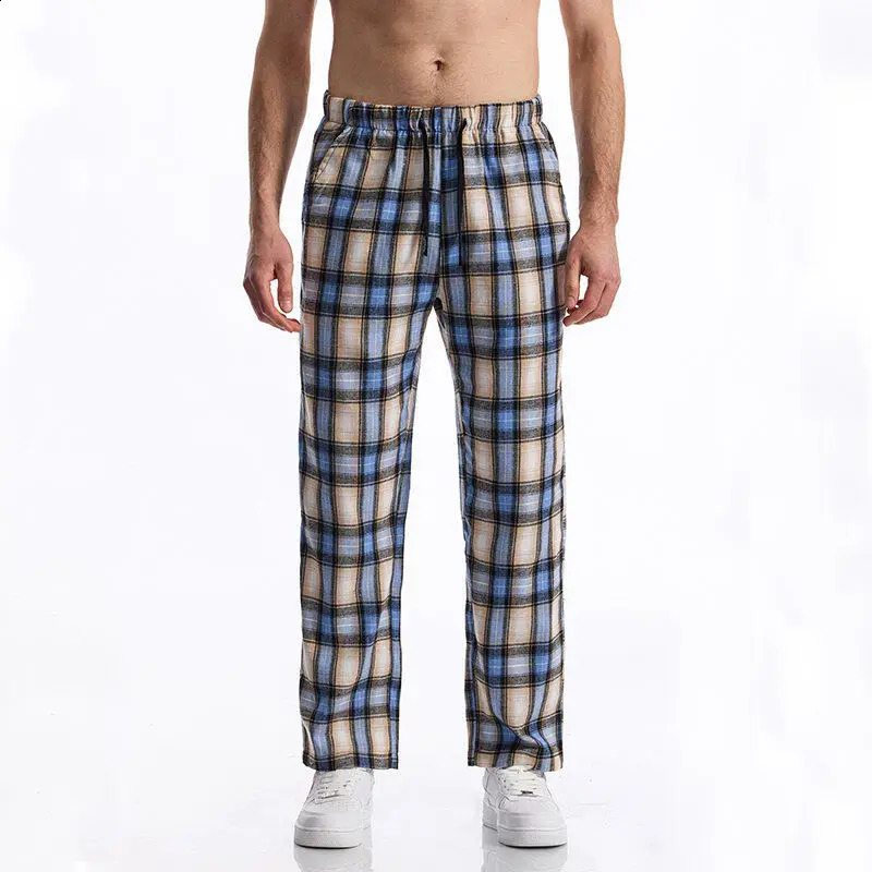 Youth Mens Daily Casual Checkered Striped Pants Homme Elastic Waist Pulling Rope Trousers 250527