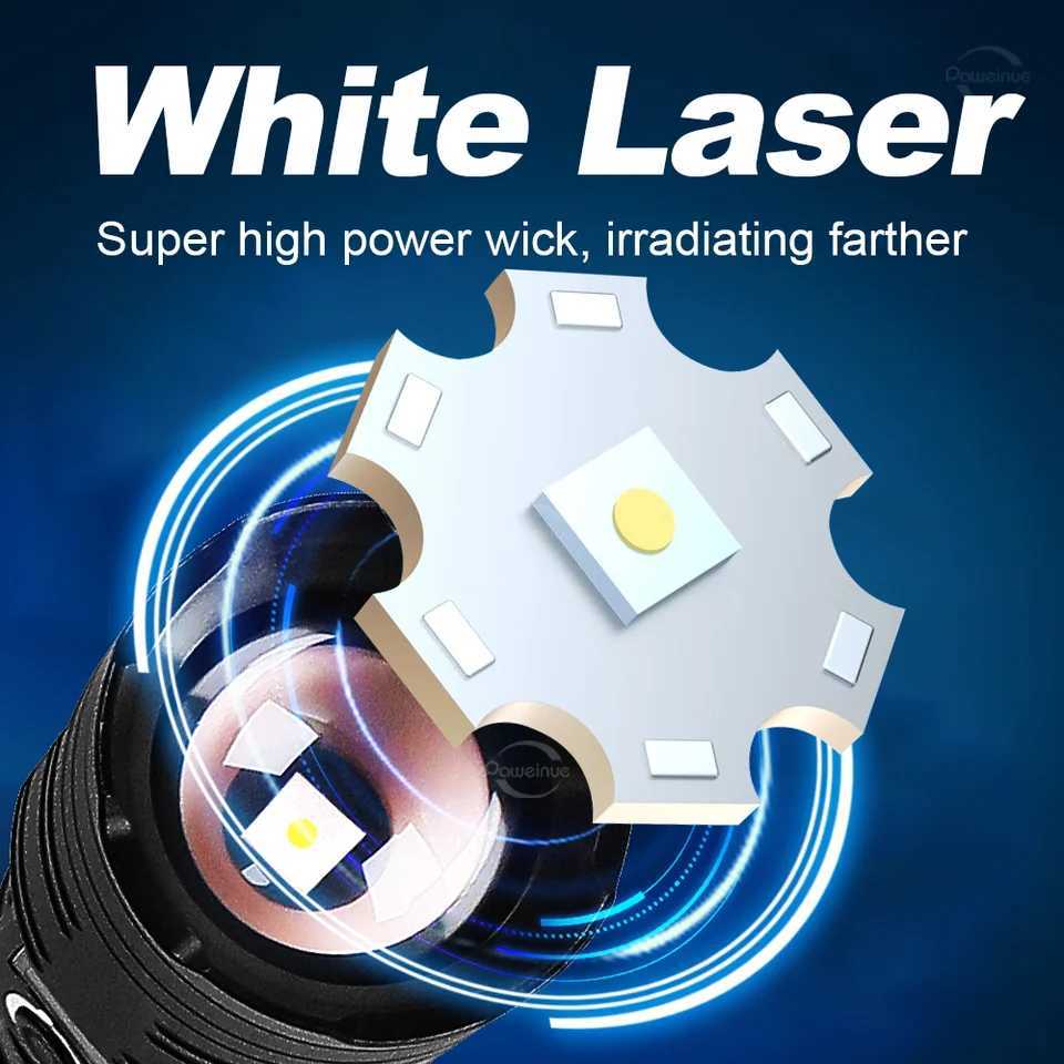 800W Ultra Powerful LED Flashlight White Laser Tactical Flash Light 26650 Rechargeable High Power Torch 2500M Camping LanternXJ250529