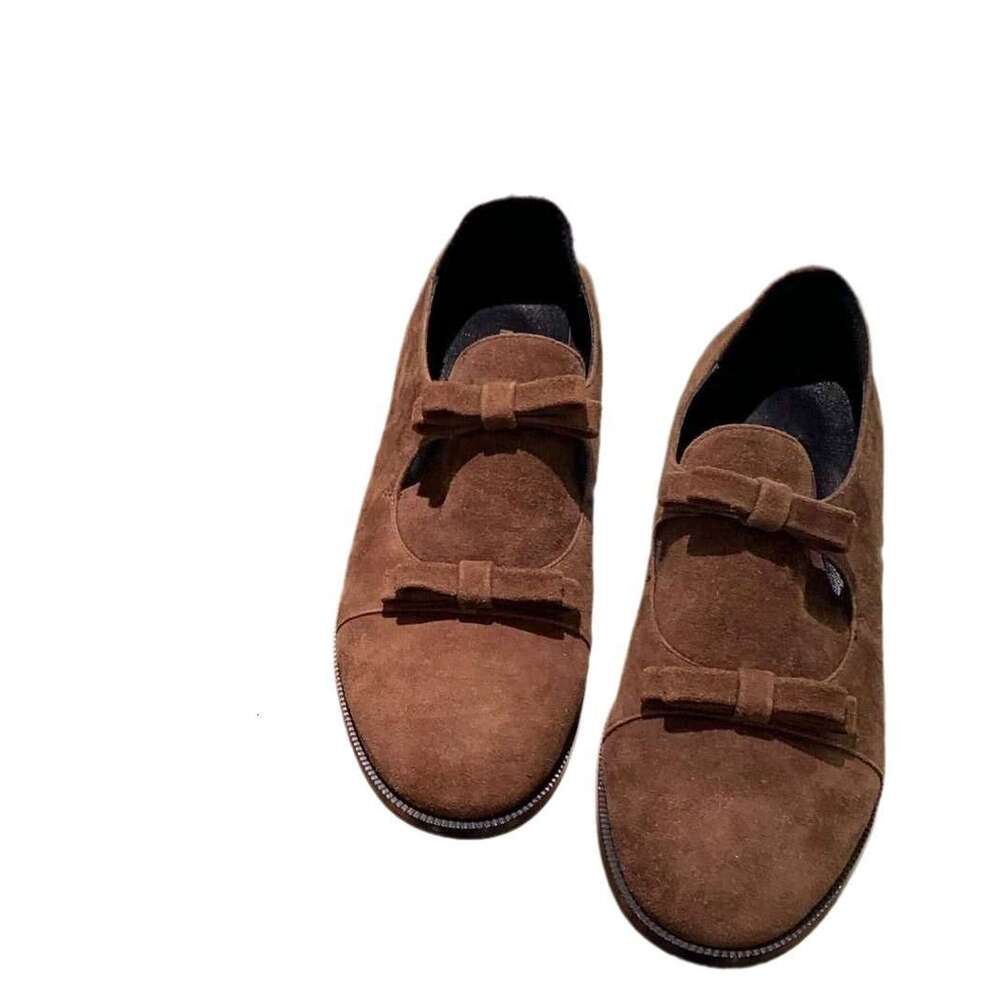 Genuine Korean Style Niche Design Double Strap Bowknot Deep Mouth Loafers Women's Small Leather Autumn Winter New Versatile Single Shoes