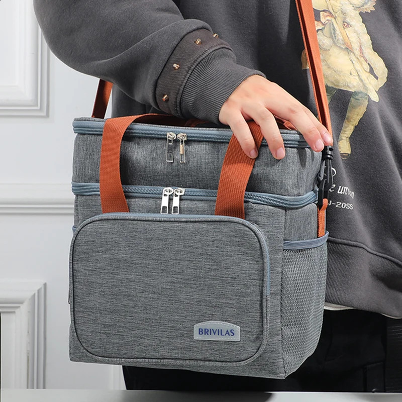 1PC Double Layer Lunch Bag Large Capacity Thermal Insulation Bags Leakproof Cooler Tote For Men Women Work Picnic School 250528