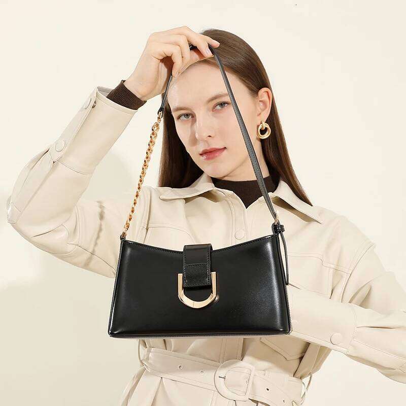 Toptrends Cowhide Genuine Leather Underarm Shoulder Bags For Women 2025 Designer Crossbody Purses Chain Ladies Handbags
