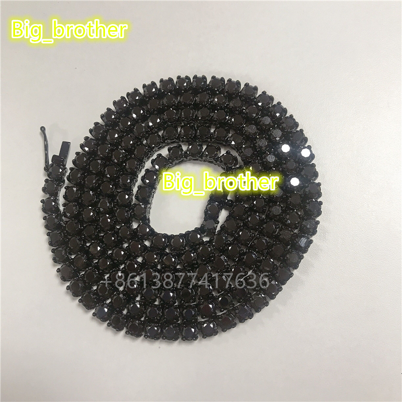 Custom Tennis Necklace 3mm 4mm 5mm One-side Clasp Black Moissanite Diamond Tennis Chain