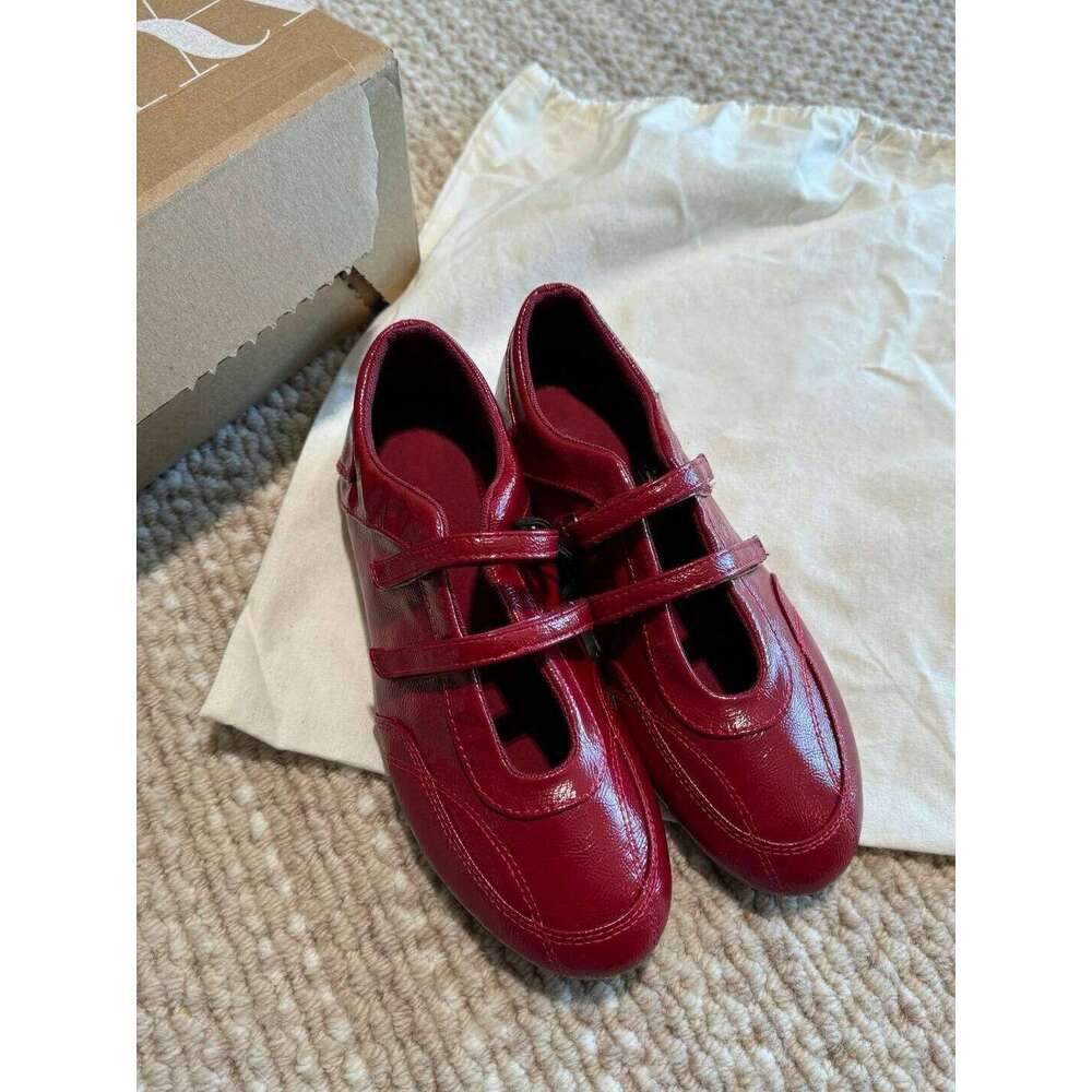 Cowhide Version ~ Round Toe Shallow Mouth Velcro Mary Jane for Women 2025 New Casual Sports Flat Shoes