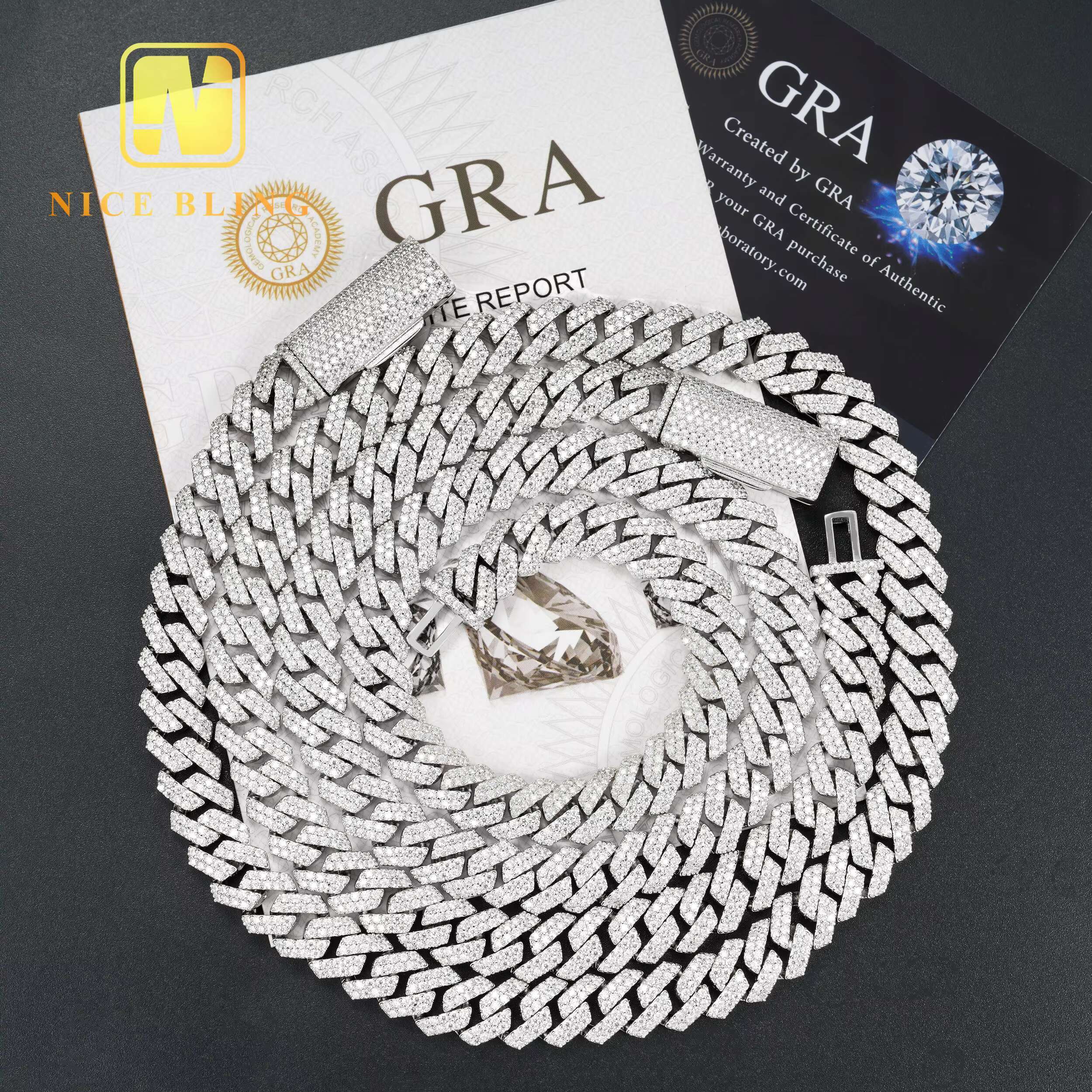 Classic Hot Selling Stocks Pass Diamond Tester 925 Silver 10MM Two Row Regular Popular Moissanite Cuban Link Chain