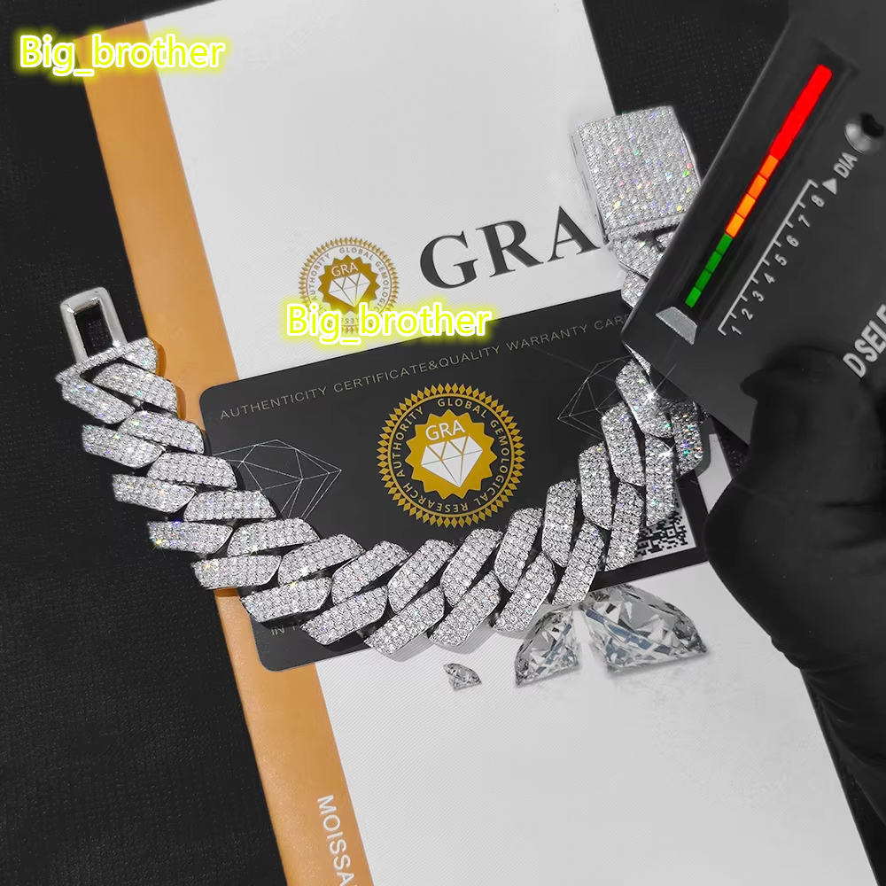 NUOYA High Quality 925 Sterling Silver Cuban Necklace Hip Hop Jewelry Shiny VVS Diamond Prong Miami Cuban Link Chain for Women