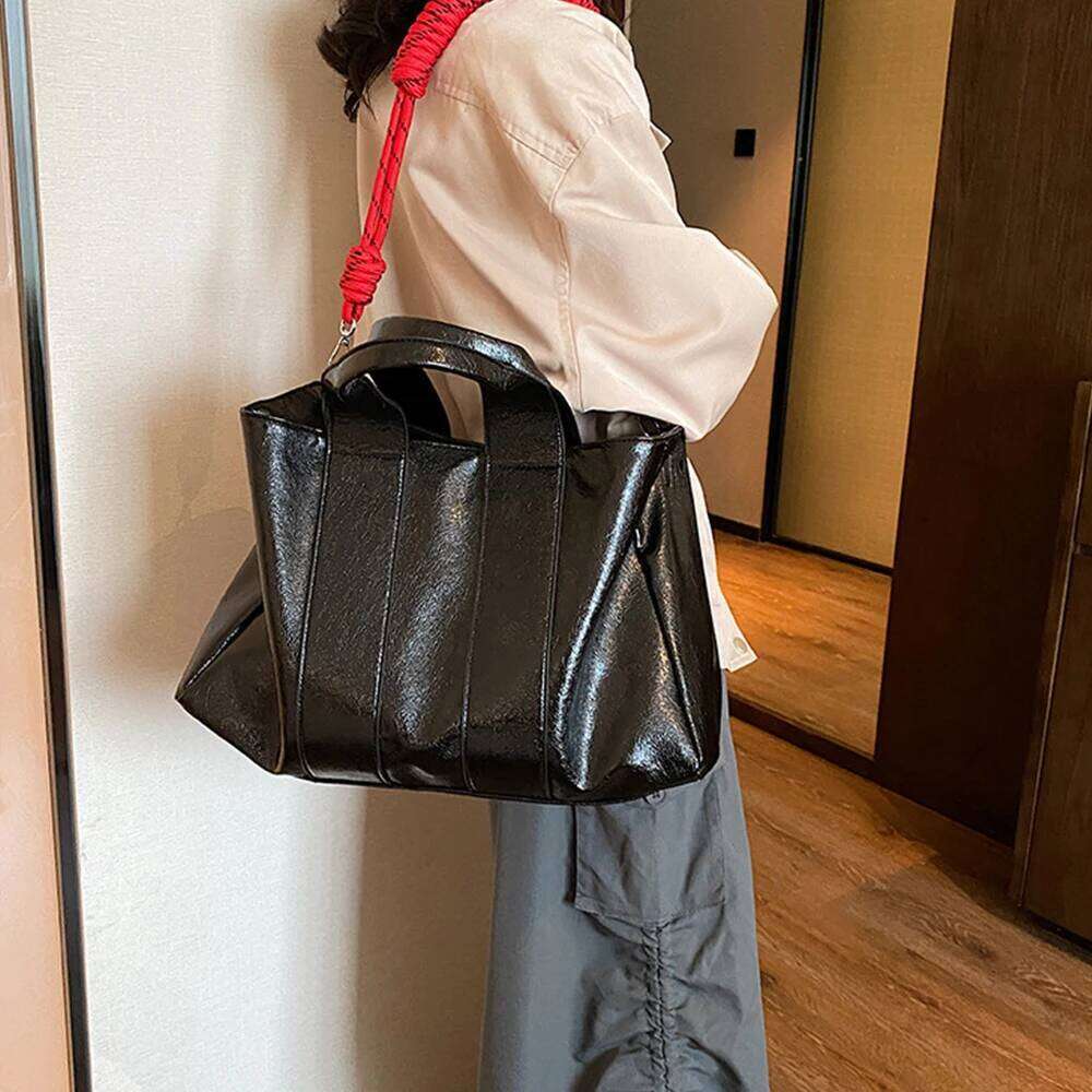 Women's Bags Designer Overlarge PU Tote Handbags Rope Strap Shoulder For Women High Quality Soft Shopper Purses Female Designer Bags Chic