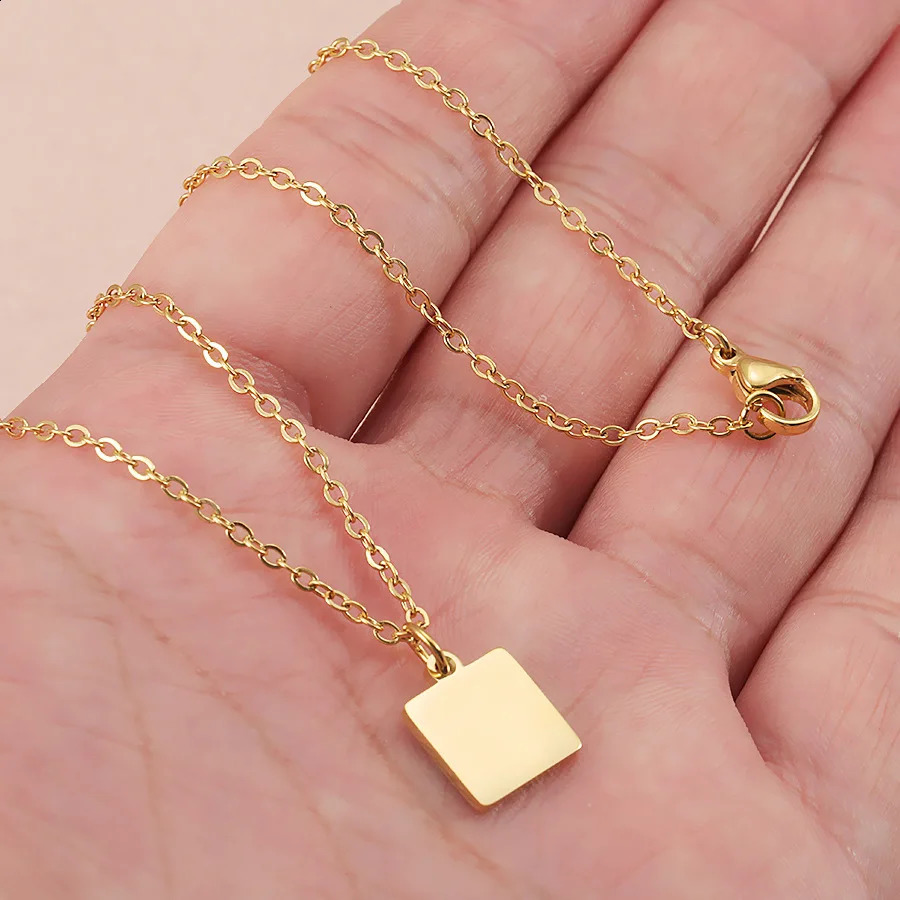 10pcs lot Square size 10x10mm Small Pendant 304 stainless steel women fashion necklace 250519