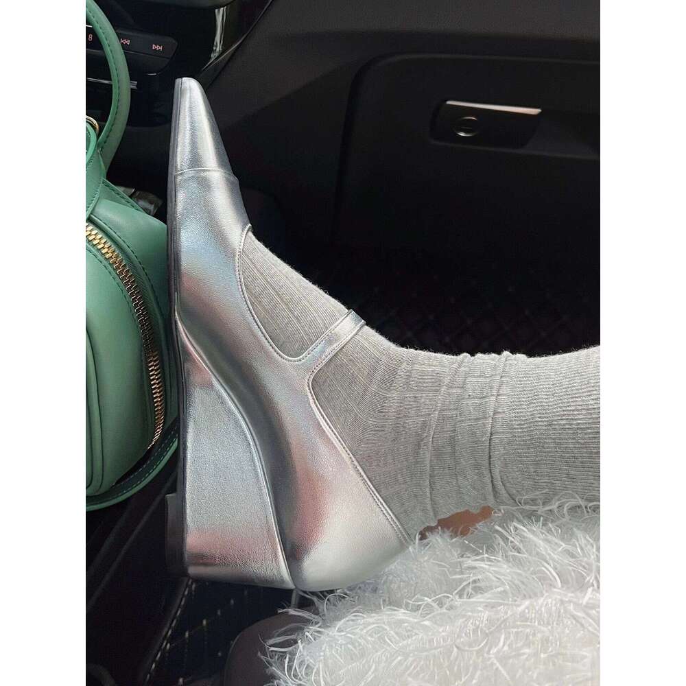 Genuine Leather French Niche Design One-Strap Buckle Pointed Toe Wedge Block Heel Mary Jane Shoes for Women Spring Summer High Heels