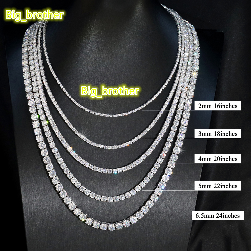 High Quality Moissanite Tennis Chain with Real Silver 925 Vvs Moissanite Diamond 2mm 3mm 4mm 5mm 6.5mm Rose Gold for Women