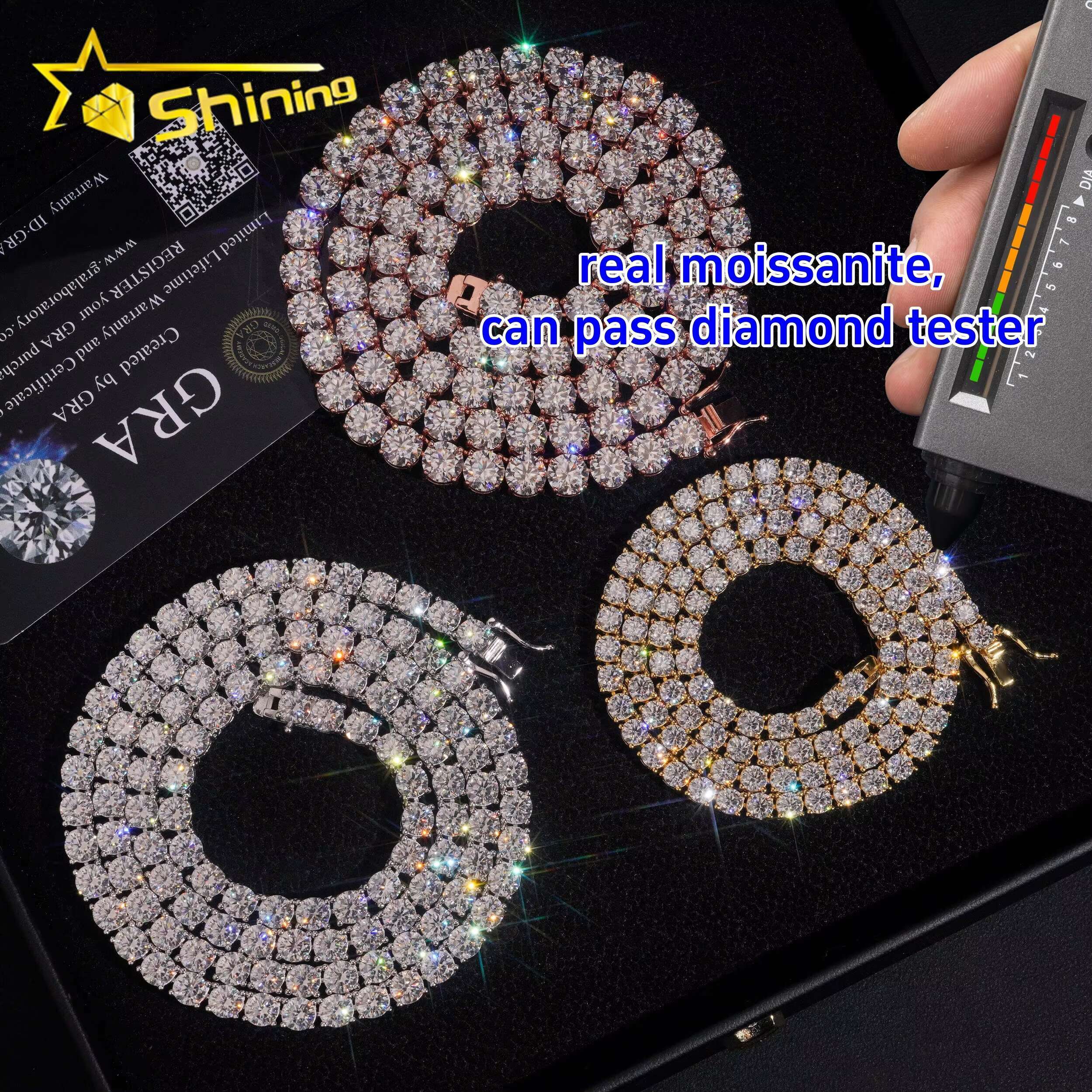 Pass Diamond Tester RTS Hip Hop Jewelry Charms Iced Out 2.0mm-6.5mm Lab Diamond 925 Silver VVS Moissanite Tennis Chain Necklaces