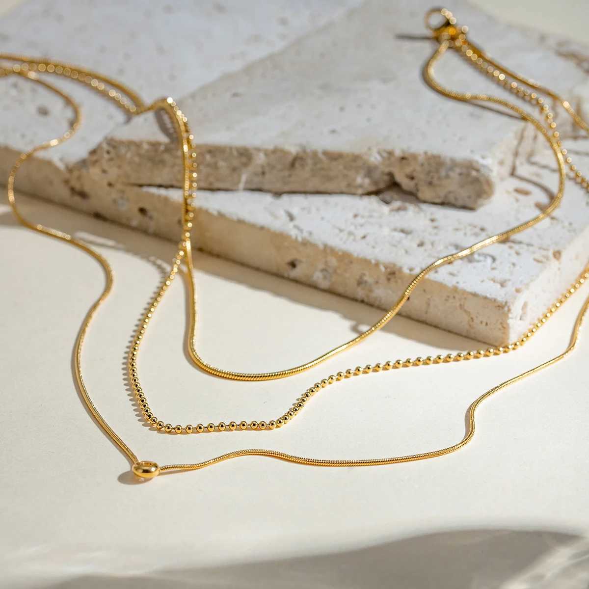 18K PVD Minimalist Light Cozy Stainless Steel Three Layer Y Shaped Necklace Chain Trendy Women Premium Jewelry Bijoux XJ250528