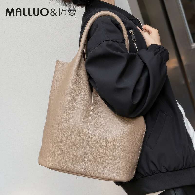 Bucket Ladies Women Casual Genuine Cow Leather Shoulder Bags Ladies Tote Handbags Big Shopper Bag For Female