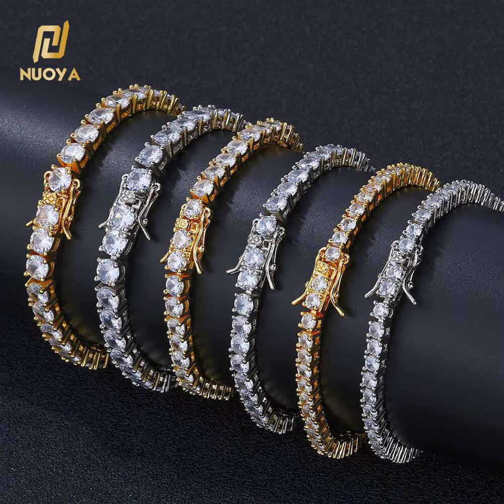 NUOYA Fine Jewelry VVS Moissanite Tennis Chain Womens 6mm 925 Sterling Silver Iced Out Diamond Tennis Chain Necklace for Gift