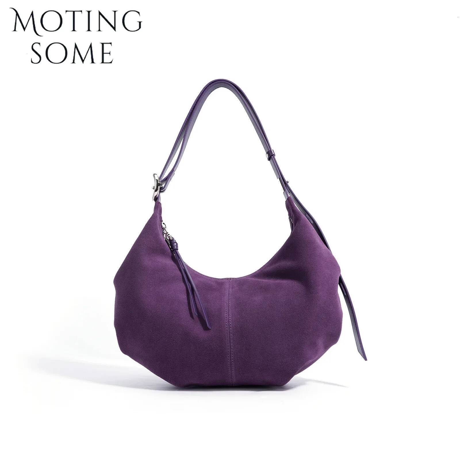 Motingsome Suede Genuine Leather Women Hobos Bags Retro Large-Capacity Bag Lady 2025 New Dumpling Purse Niche Messenger Tote