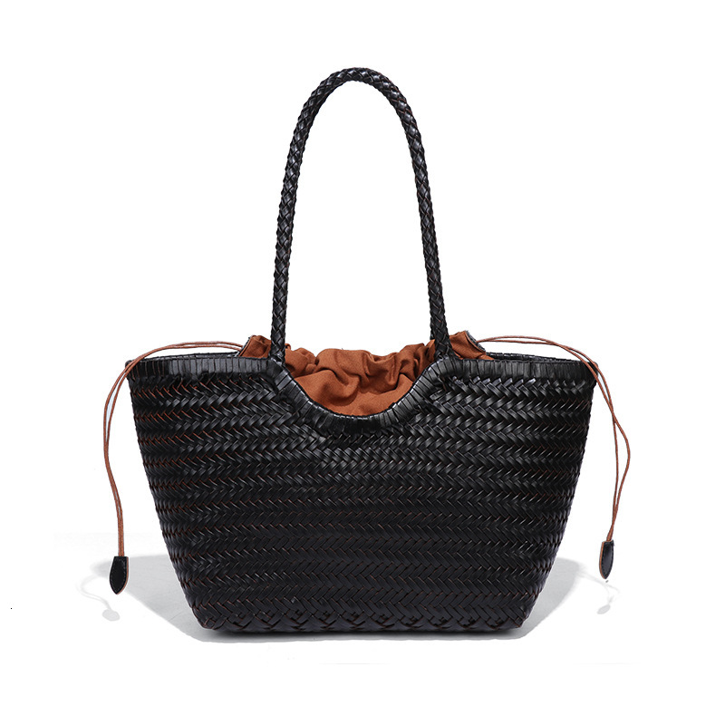 Fashion Irregular Genuine Leather Woven Basket Shoulder Underarm Women's Large Capacity Commuter Handbag Mother and Child Tote Bag
