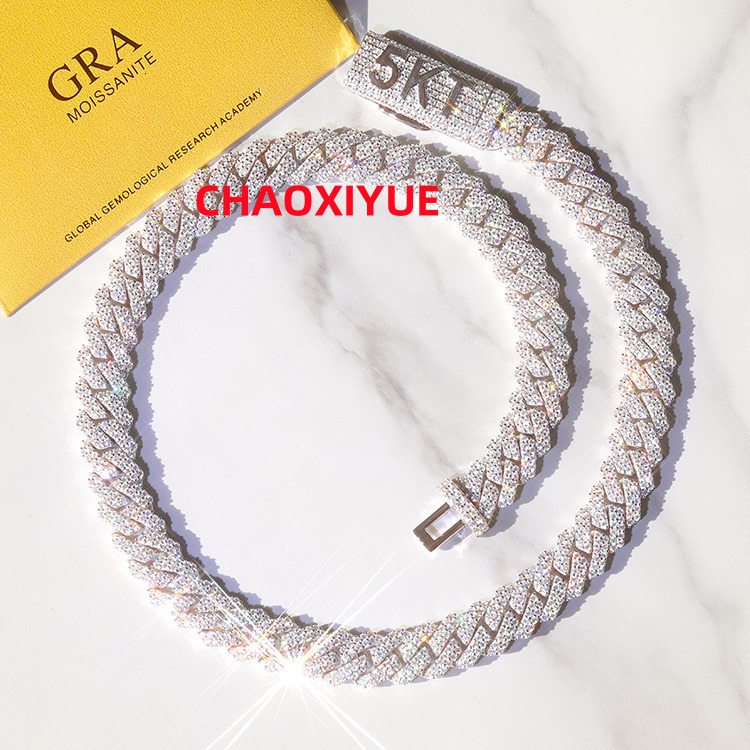 Custom D VVS Moissanite Diamond Cuban Link Chain S925 Silver 12mm Hip Hop Jewelry Necklace for Rapper Man