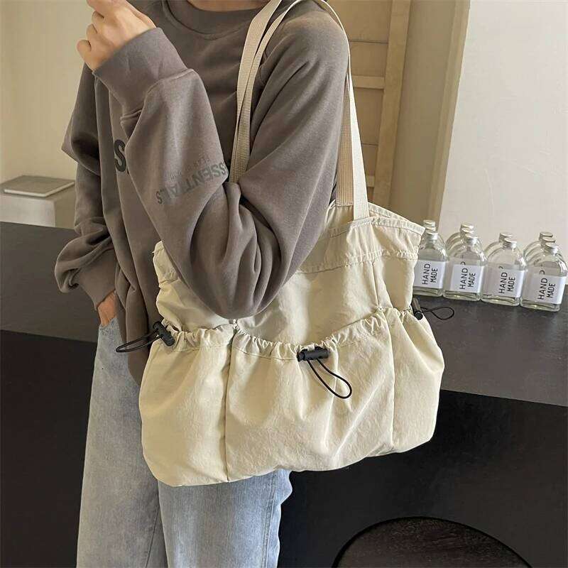 1 Piece Large Capacity Tote Fashion Shoulder Canvas Work Commuting Bucket Bag