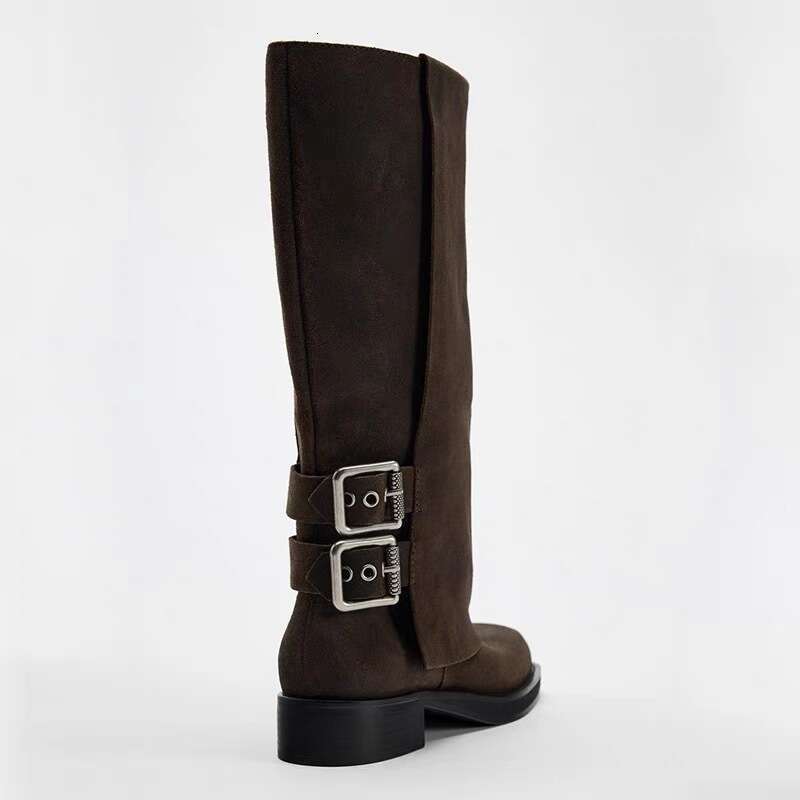 ZA Niche Pants Knight Women 2024 New Autumn Winter Thick Heel Square Toe Long High Boots