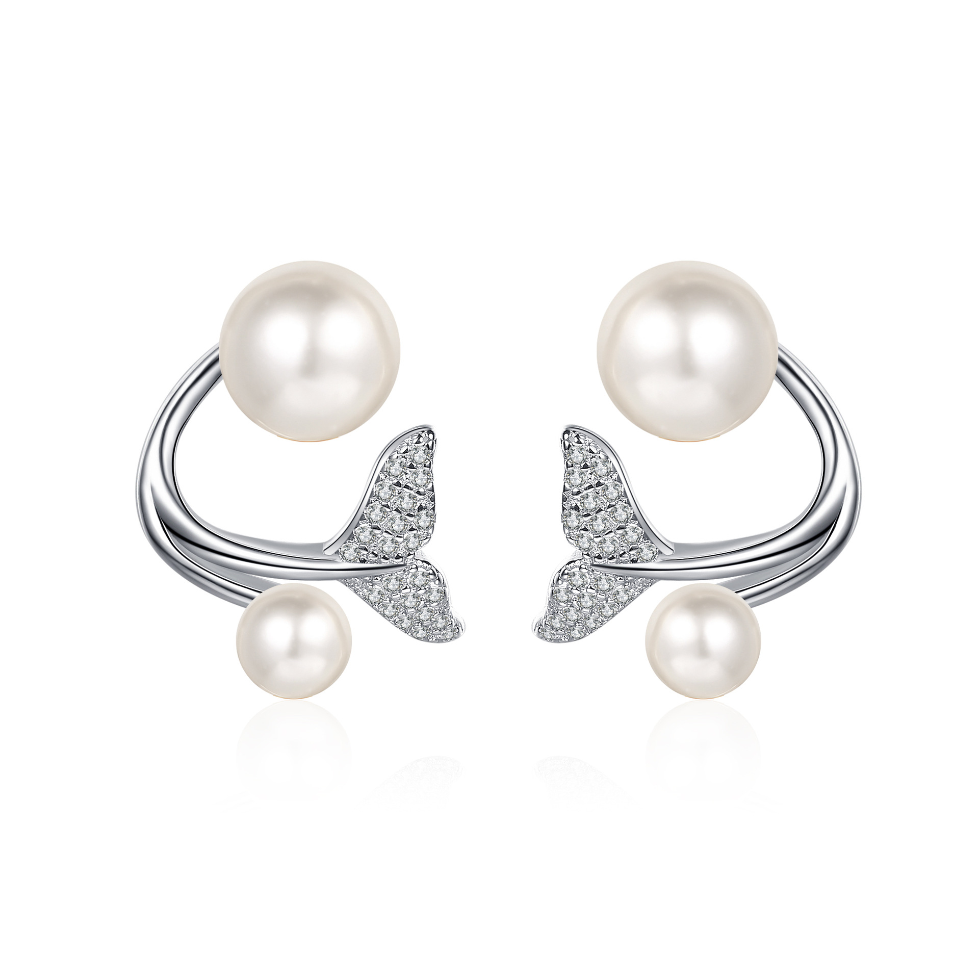 New S925 Sterling Silver Mermaid Tail Earrings with Freshwater Pearls and Moissanite Stones Two-Wear Fashion Jewelry for Women