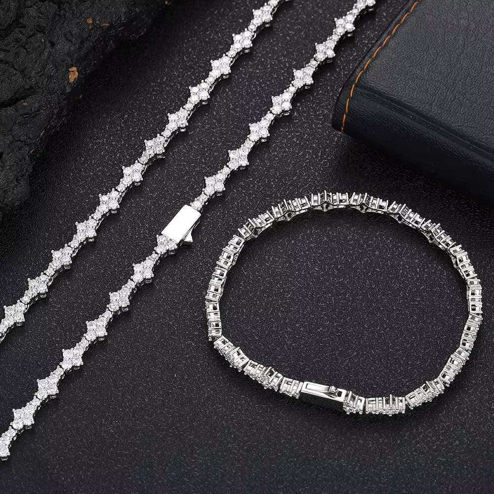 NUOYA 6.5mm Iced Out VVS Diamond Flower Shape Tennis Chain Hip Hop Jewelry 925 Sterling Silver Moissanite Tennis Chain Necklace