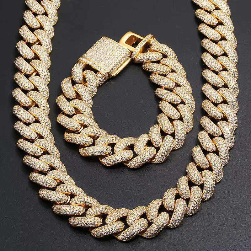 4Rows Moissanite Diamond Bracelet Silver 925 Gold Plated 18k Cuban Link Bracelet Men Miami Box Clasp for MenS Hip Hop Jewelry