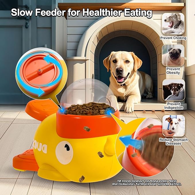 2-in-1 Interactive Dog Slow Feeder Puzzle Toy Durable Duck Shaped Design Promotes IQ Training Reduces Bloating Anti Gulping Dog Treat Dispenser Toy