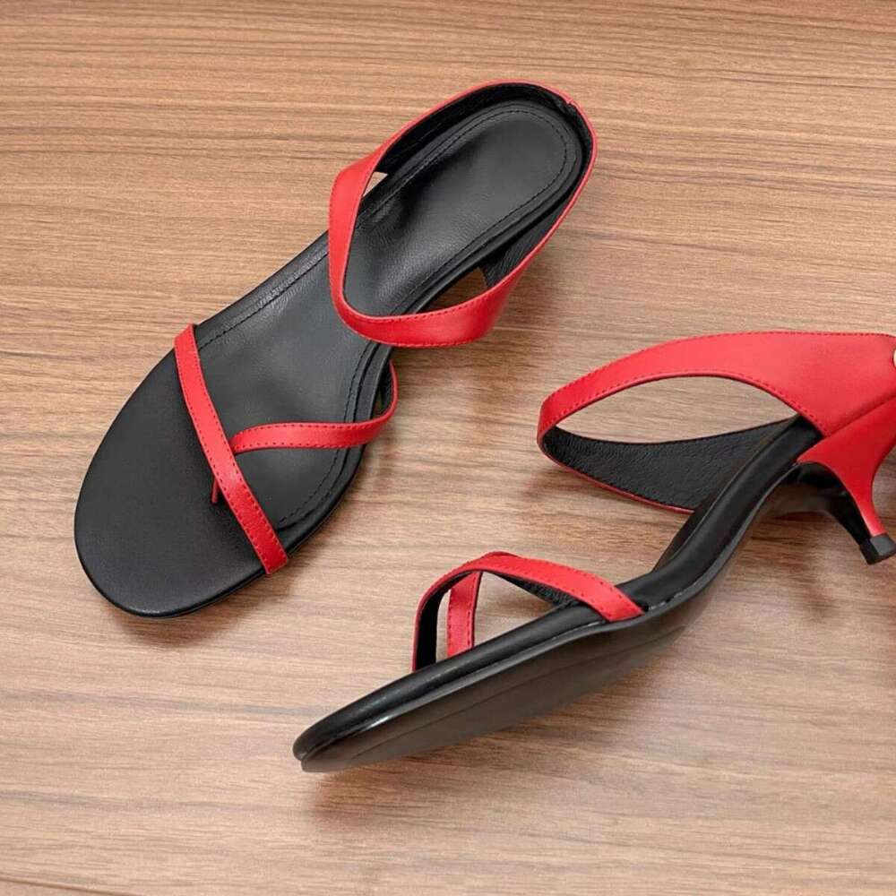 Cowhide Version ~ French Style Kitten Cross Strap Toe Ring Sandals for Women 2025 Summer New Elegant Thin Heel High Heels