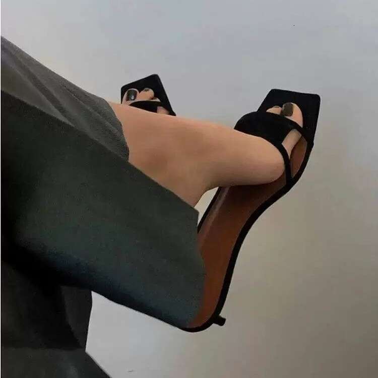 Sheepskin Version ~ French Niche Style Stiletto Heel One-Strap Sandals for Women Outdoor Wear 2025 Summer Elegant Suede Square Toe Slippers