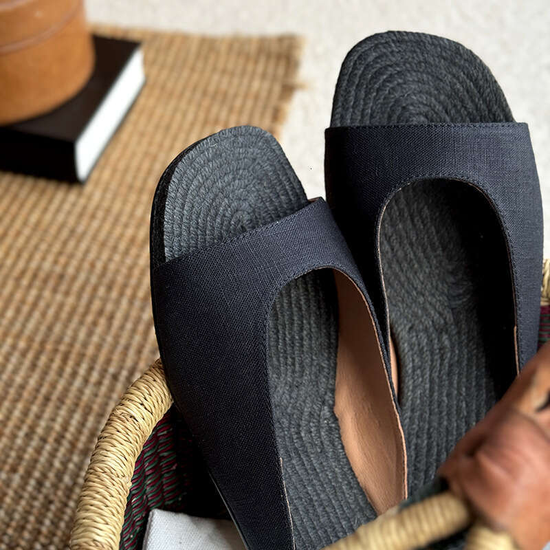 Genuine Leather Straw Woven Linen Flat Sandals for Women, Summer New Fashion Vacation Beach Slippers