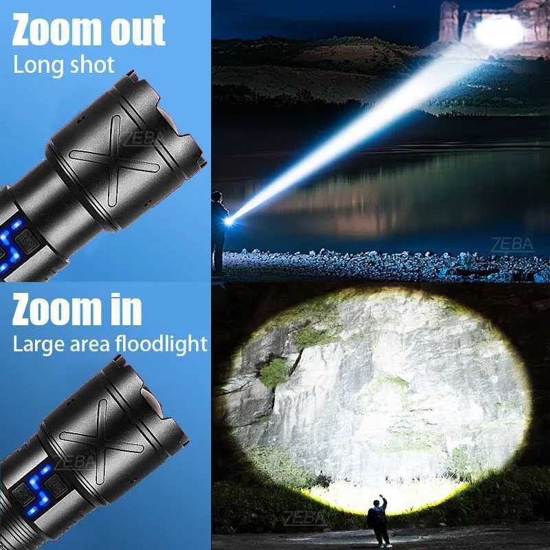 16000mAh High Power LED Flashlights Type-C Rechargeable LED Torch Zoomable Ultra Powerful Flashlight Outdoor Tactical LanternXJ250529