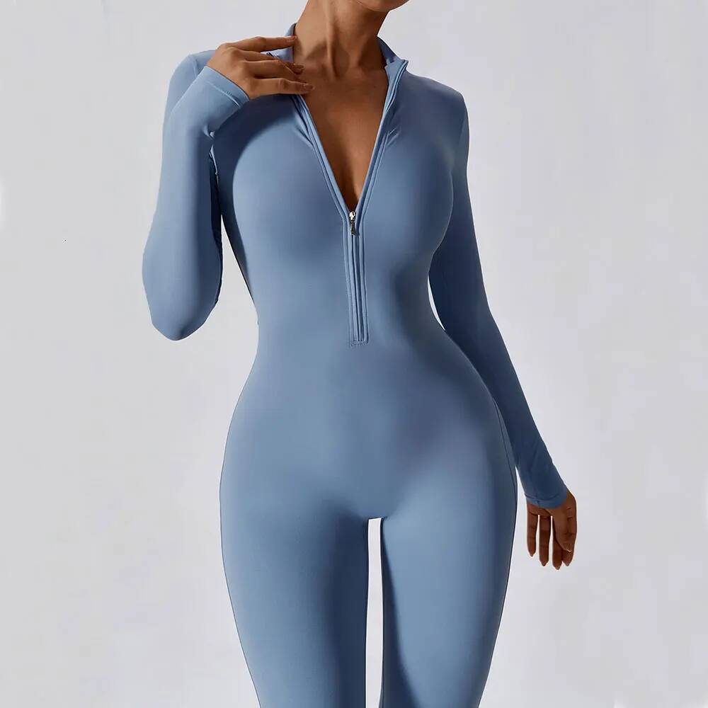 Yoga Jumpsuit Sleeved Zipper Training Rompers Sportswear Gym Fiess Workout Clothes Running Sports Long Pants Bodysuits