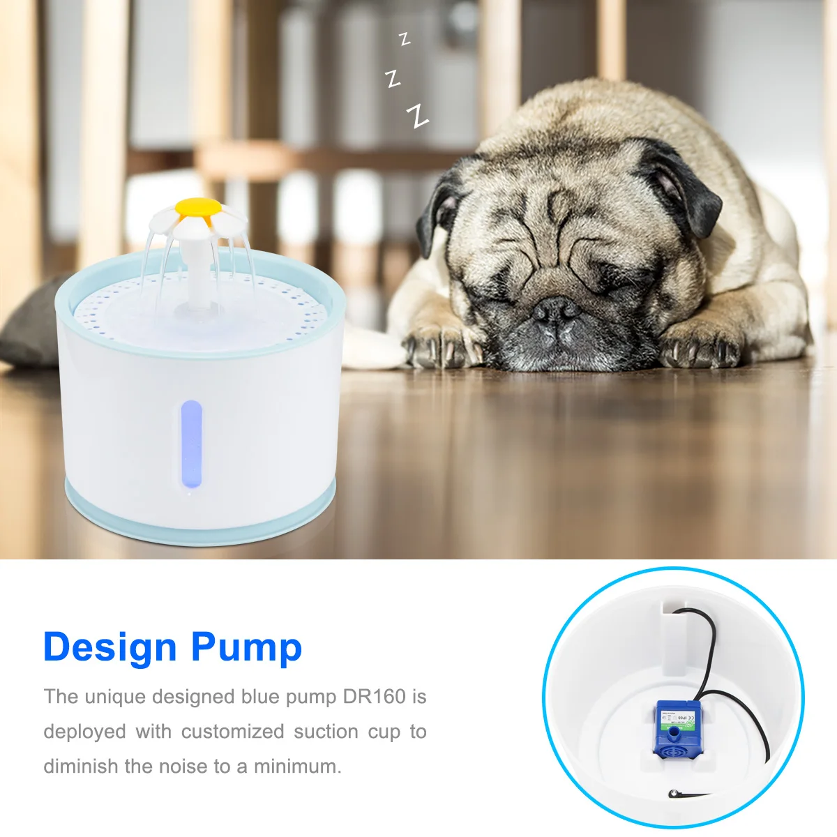 2.4L Automatic Water with LED Electric USB Dog Cat Mute Drinker Feeder Bowl Pet Drinking Fountain Dispenser