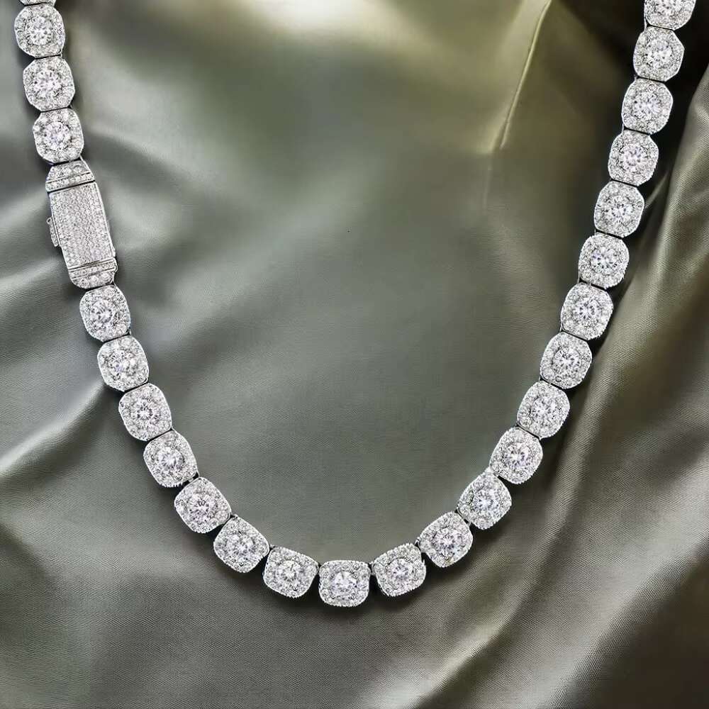 10/12mm Hip Hop Style Fine Jewelry Clustered Tennis Chain Necklace with Moissanite 925 Sterling Silver Tennis Chain for Gifts