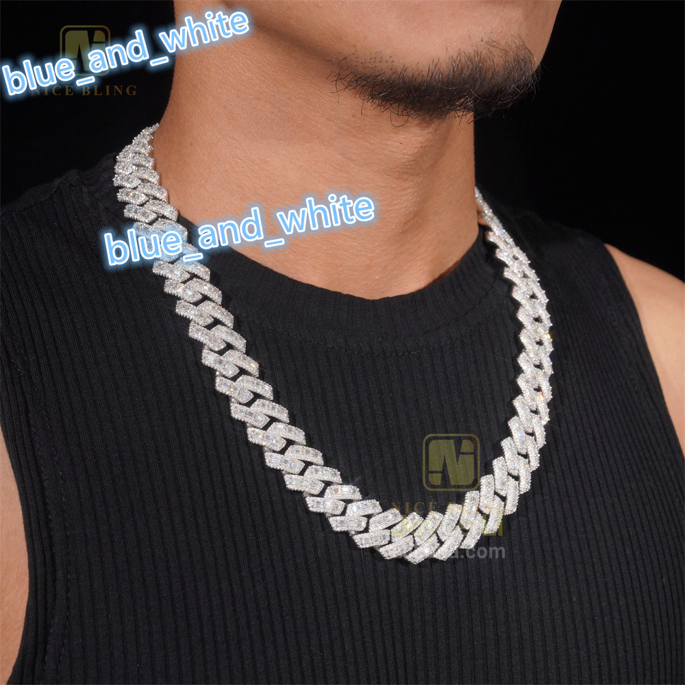 18MM Hip Hop Luxury Link Chain Iced Out Baguette925 Silver Miami Moissanite Cuban Link Chain